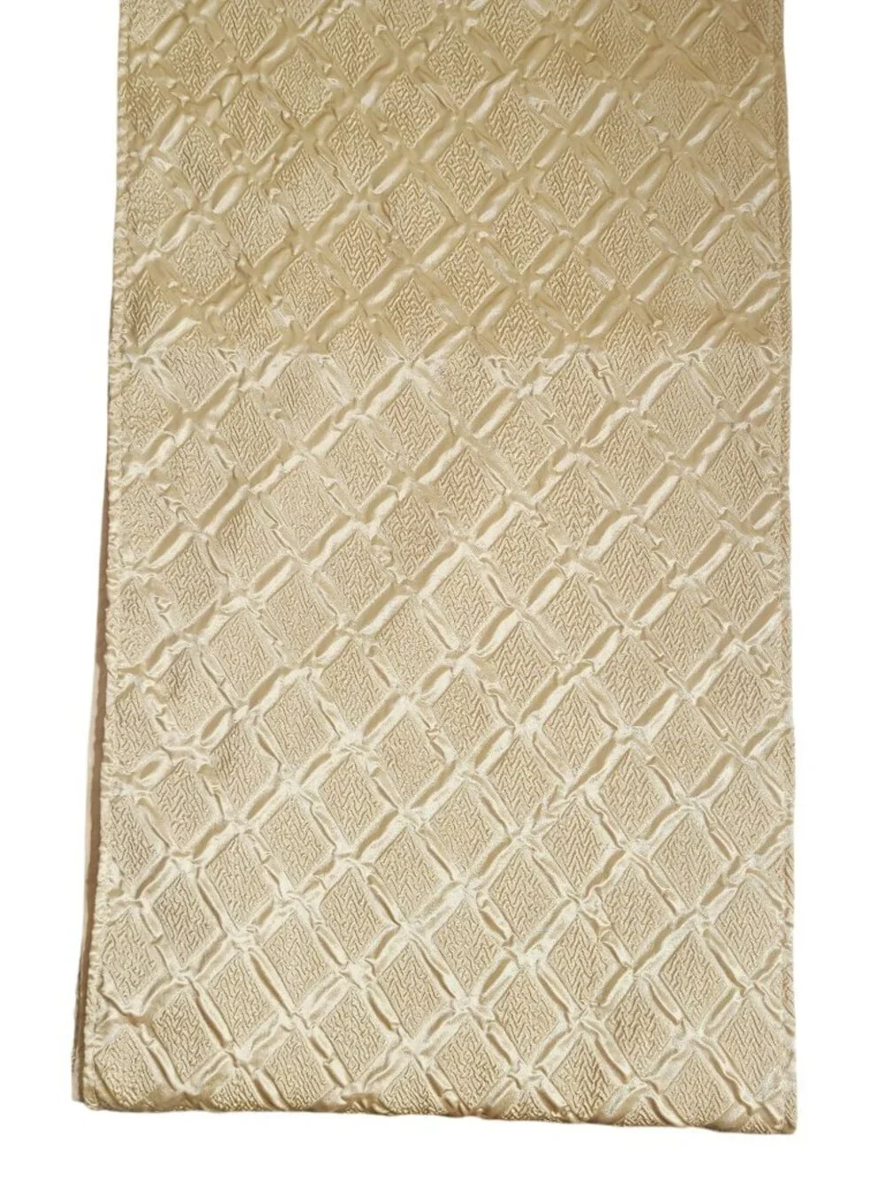 Vtg Y2K Table Runner Tapestry Geometric Pattern Gold Beige Tassels Glam